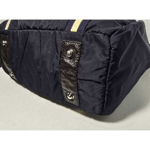 OROBIANCO Nylon Tote Bag Navy w/ Navy/beige webbing & Leather Trim Lg Made Italy - Picture 8 of 16